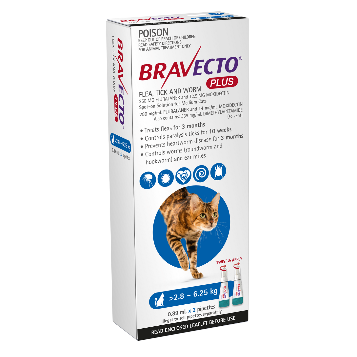 Bravecto Plus Spot-On for Cats, 6.2-13.8lbs (2.8-6.25kg)
