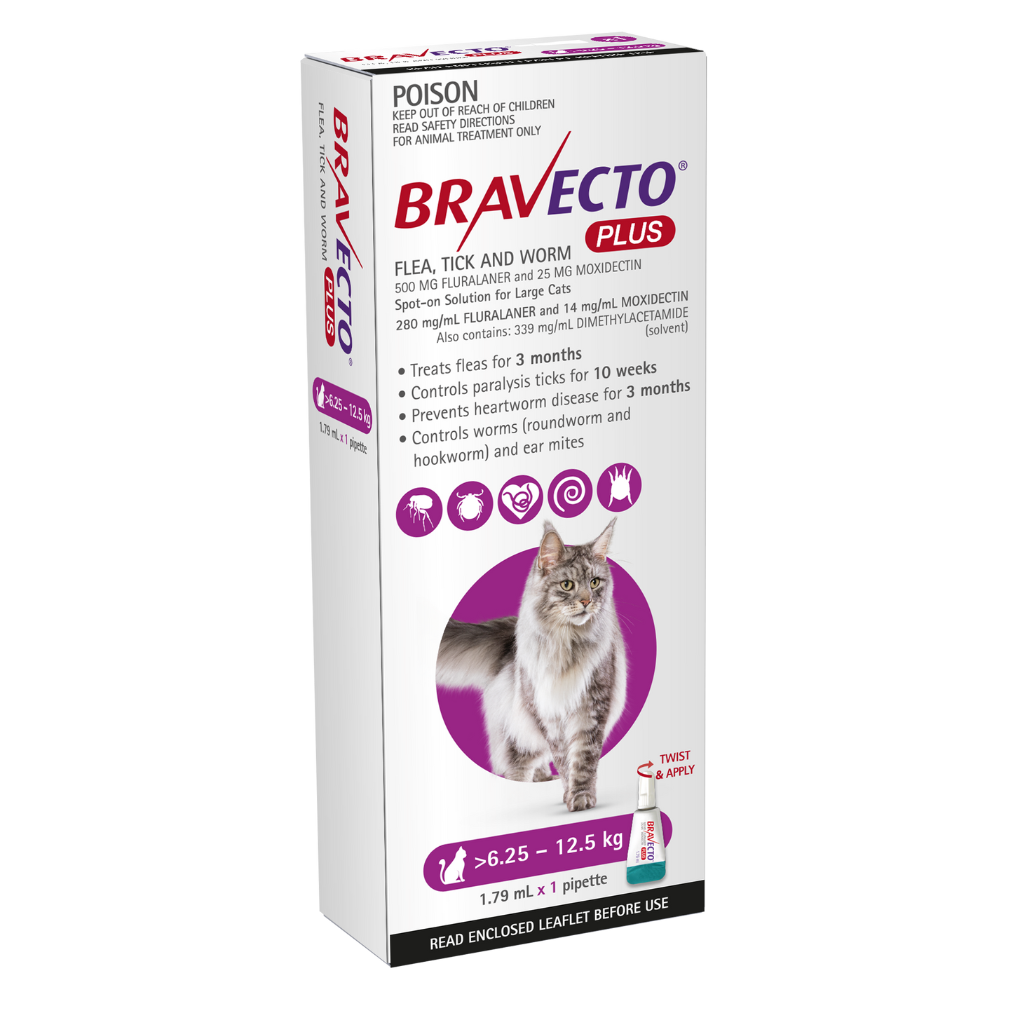 Bravecto Plus Spot-On for Cats, 13.8-27.5lbs (6.25-12.5kg)