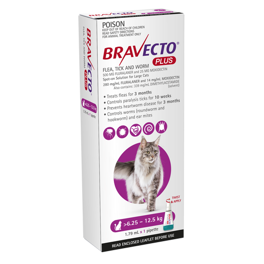 Bravecto Plus Spot-On for Cats, 13.8-27.5lbs (6.25-12.5kg)