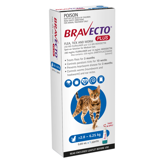 Bravecto Plus Spot-On for Cats, 6.2-13.8lbs (2.8-6.25kg)