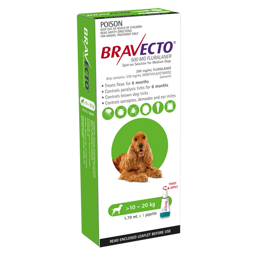 Bravecto spot-on for Dogs, 22-44lbs (10-20kg)