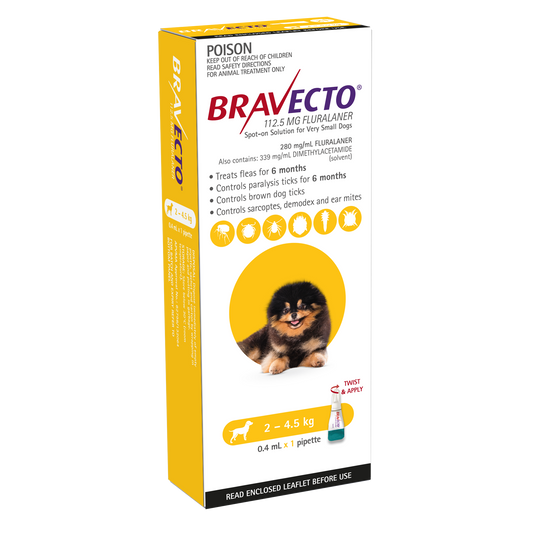 Bravecto spot-on for Dogs, 4.4-9.9lbs (2-4.5kg)