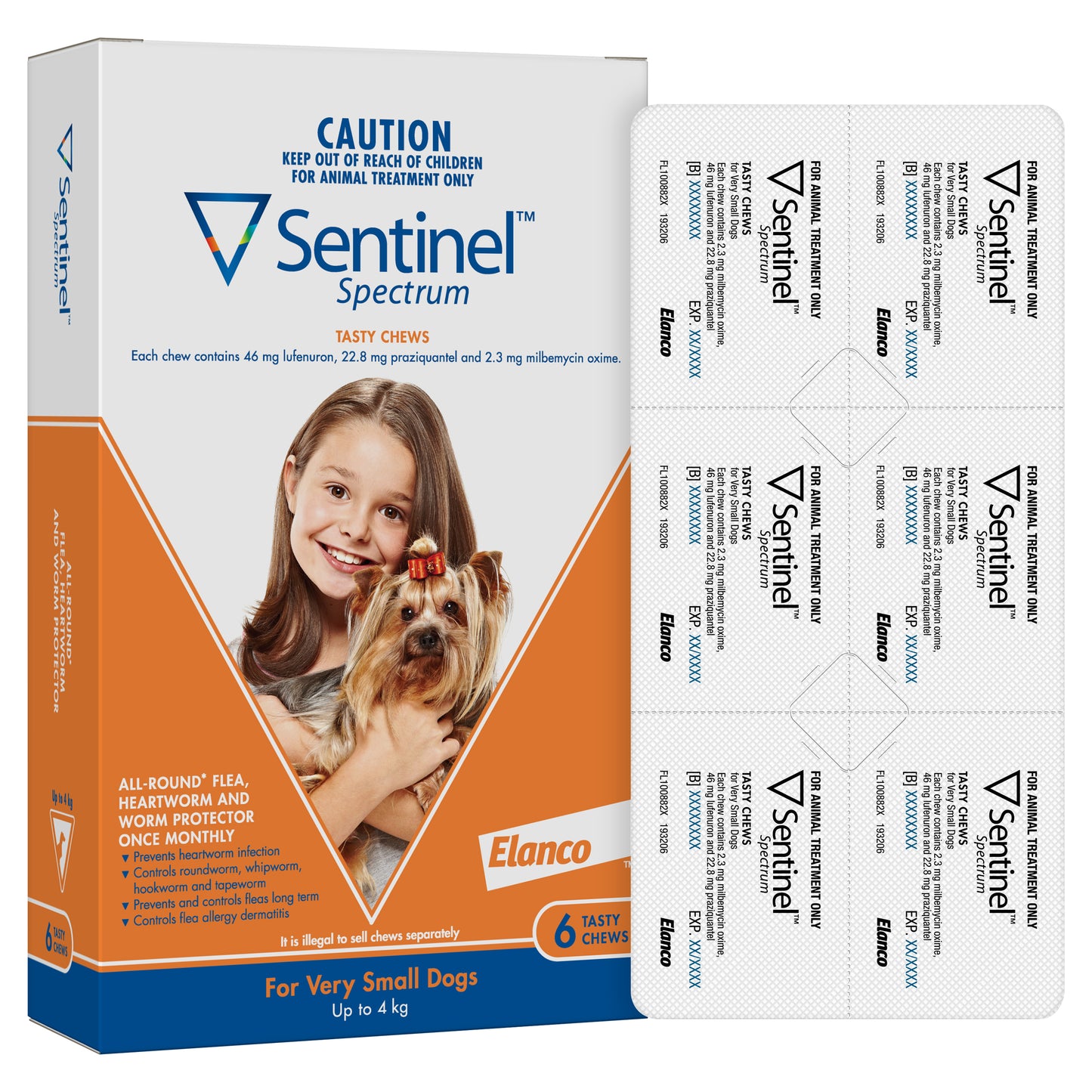 Sentinel Spectrum Chew for Dogs, 2-8 lbs, (Orange)