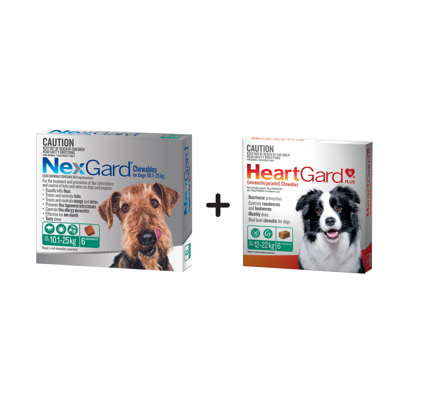 Nexgard Chewables and Heartgard Plus Bundle for Dogs, 25-60 lbs, (Green Bundle)