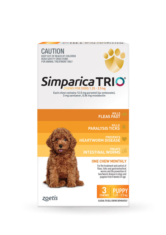 Simparica Trio Chewable Tablet for Dogs, 2.8-5.5 lbs, (Yellow)