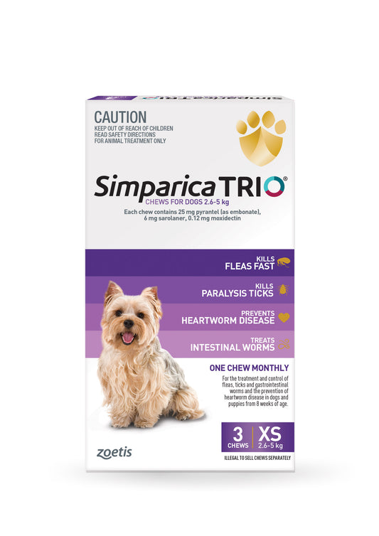 Simparica Trio Chewable Tablet for Dogs, 5.6-11.0 lbs, (Purple)