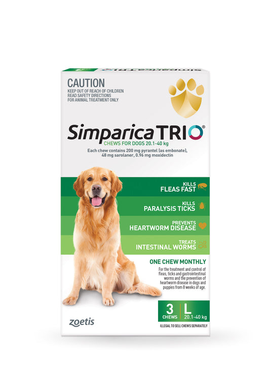 Simparica Trio Chewable Tablet for Dogs, 44.1-88 lbs, (Green)