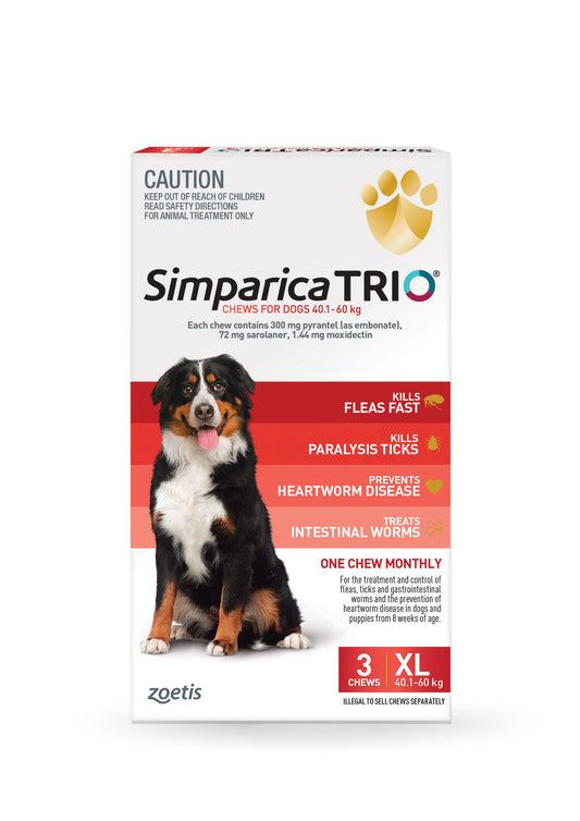 Simparica Trio Chewable Tablet for Dogs, 88.1-132.0 lbs, (Red)