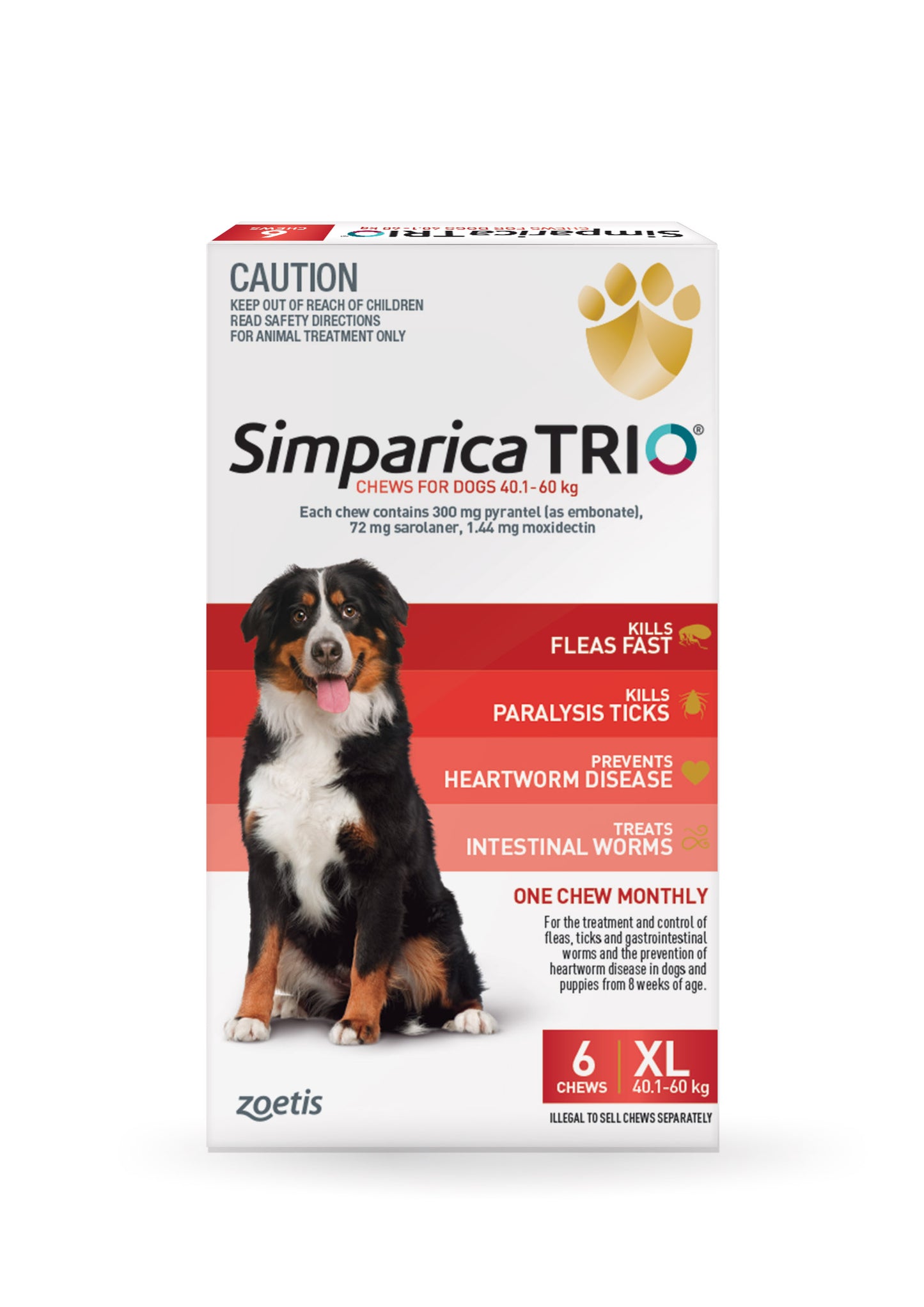 Simparica Trio Chewable Tablet for Dogs, 88.1-132.0 lbs, (Red)