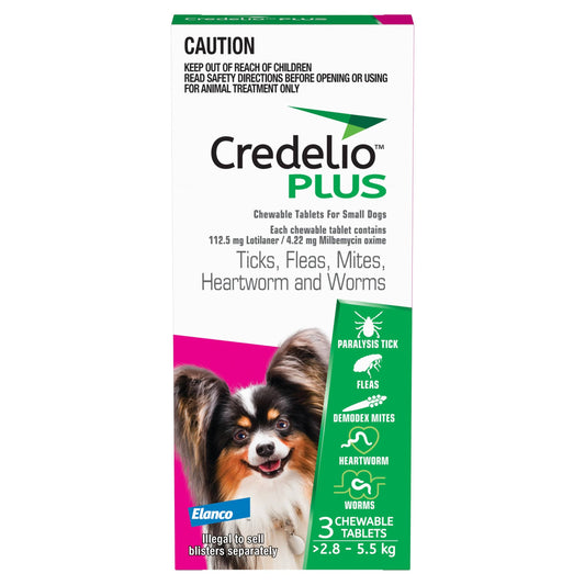 Credelio Dog Health 3pk Credelio™ PLUS Pink For Small Dogs 2.8-5.5 kg