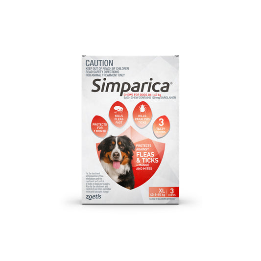 Simparica Chewable Tablet for Dogs, 88.1-132 lbs, (Red)