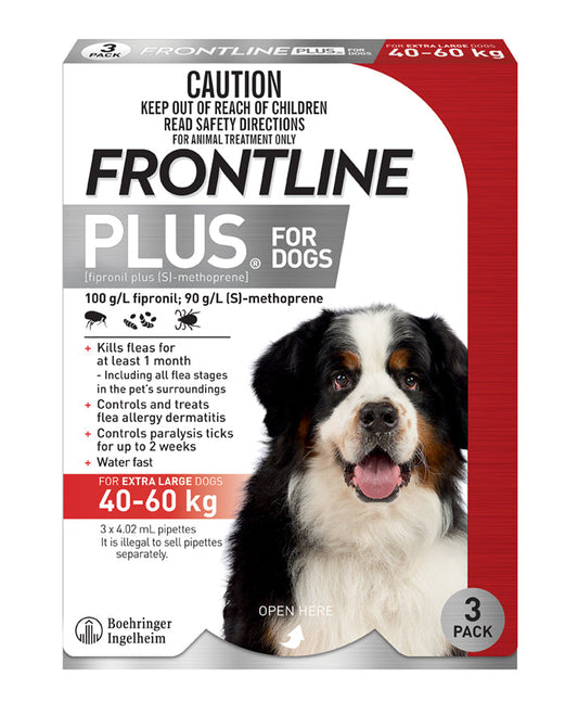 Frontline Plus Flea & Tick Treatment for Extra Large Dogs, 89-132 lbs (Red)