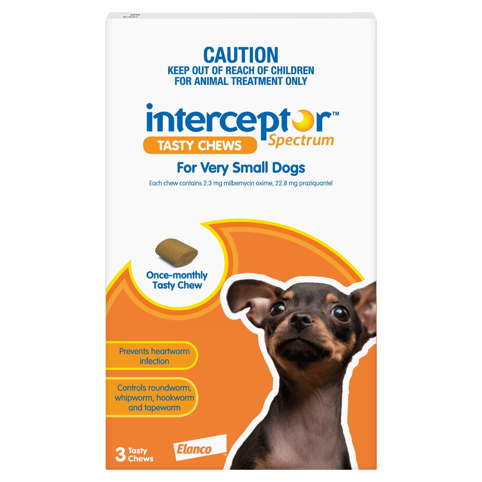 INTERCEPTOR Dog Health 3pk Interceptor™ Spectrum Orange Tasty Chews for Tiny Dogs Up To 4kg
