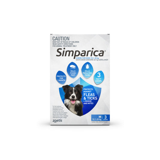 Simparica Chewable Tablet for Dogs, 22.1-44 lbs, (Blue)