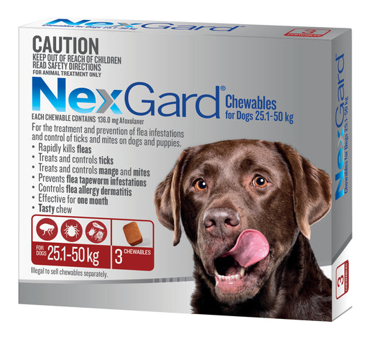 NexGard Chewables for Dogs, 60.1-121 lbs, (Red)