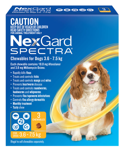 NexGard Spectra for Dogs 7.8 - 16.5lbs (Yellow)