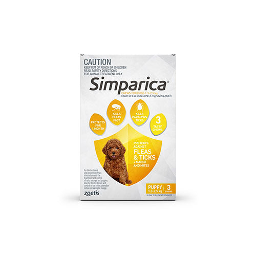 Simparica Chewable Tablet for Dogs, 2.8-5.5 lbs, (Yellow)